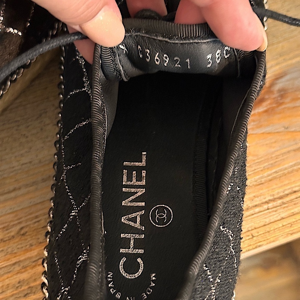 CHANEL Black Quilted Lace-Up Espadrille Sneakers Size 38 Designer Luxury - Picture 12 of 15